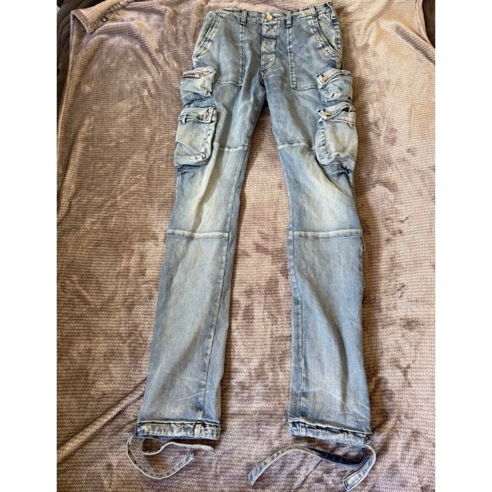 Amiri Mens Light Wash Blue Cargo Denim Jeans Multi Pocket Tactical 30X34.